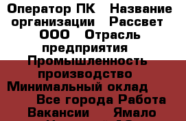 Оператор ПК › Название организации ­ Рассвет, ООО › Отрасль предприятия ­ Промышленность, производство › Минимальный оклад ­ 15 000 - Все города Работа » Вакансии   . Ямало-Ненецкий АО,Губкинский г.